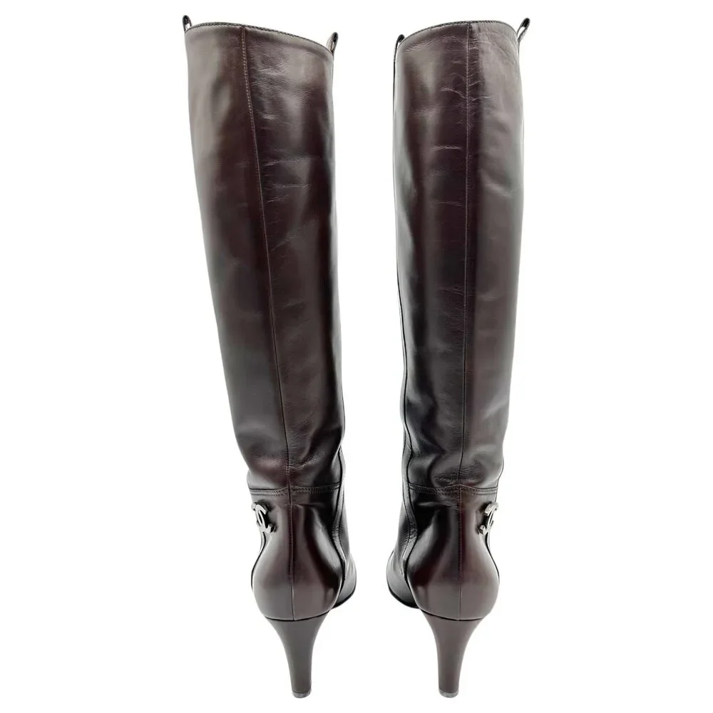 Chanel Brown & Black Leather Heeled Riding Boots